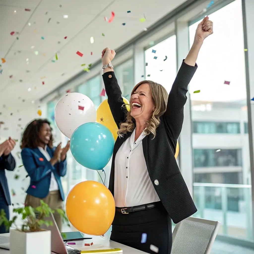 Jane Thompson celebrating her success