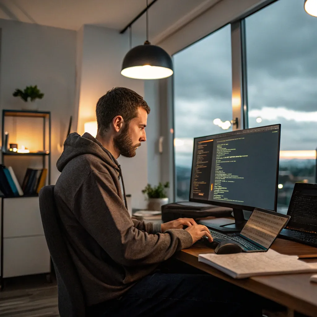 Michael Brown working on a coding project